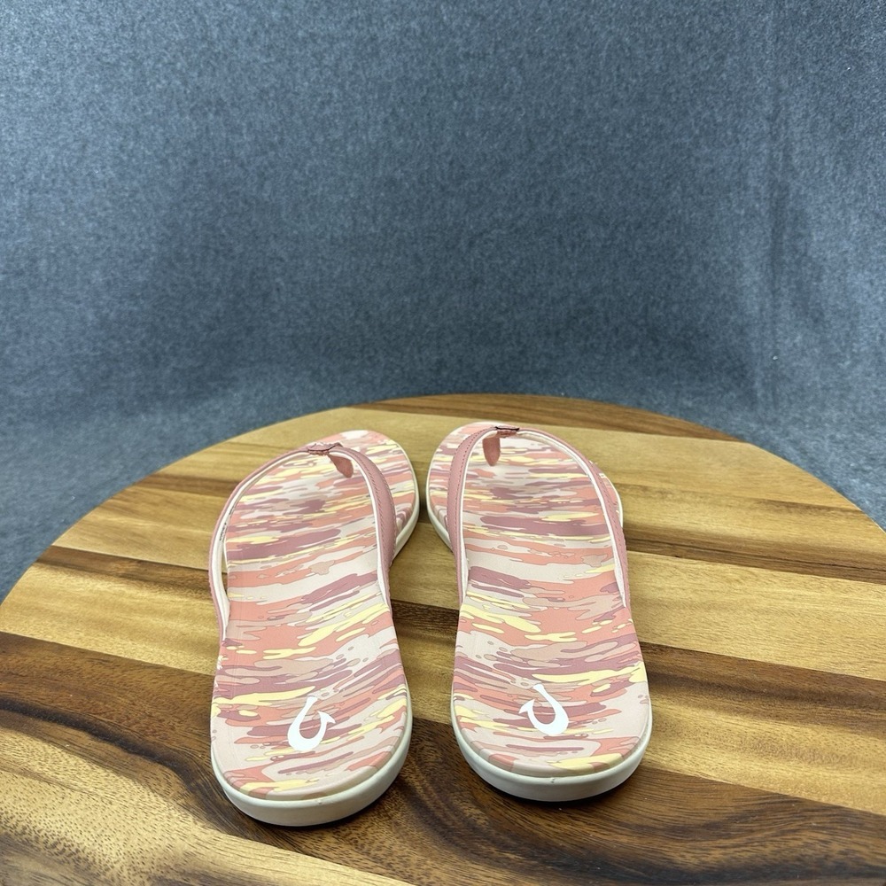 OluKai Women's Ho'opio Hau Sandal Pink Camo Flip Flops Women's Size 11 - Picture 7 of 9